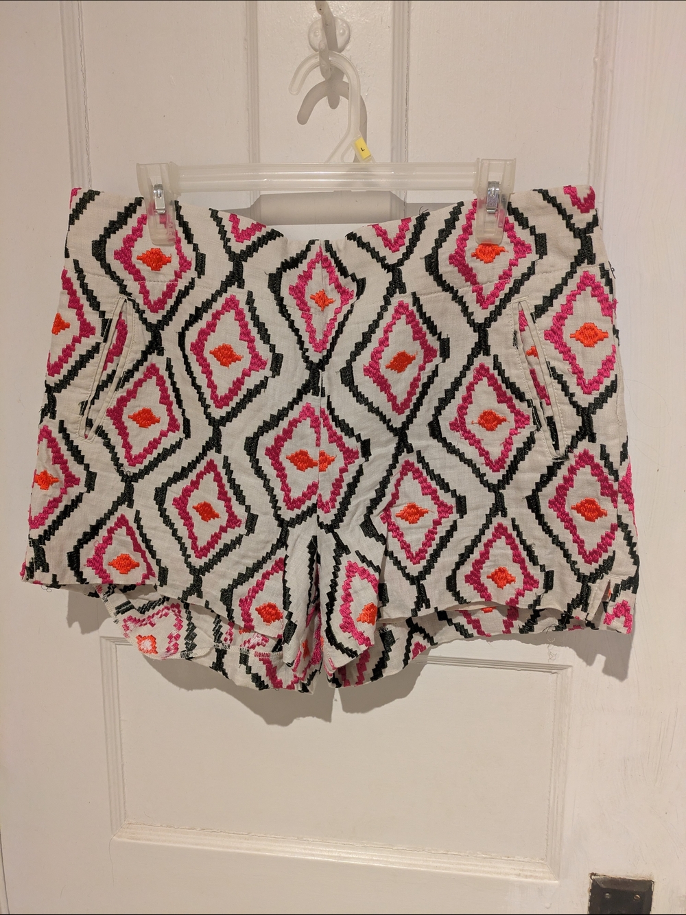 LOFT High Waist Geometric Diamond Print Shorts — Pink & Orange